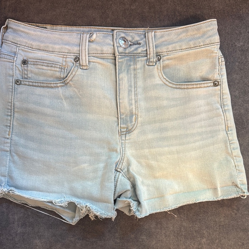American Eagle Outfitters Blue Jean Shorts Distressed Mid-Thigh